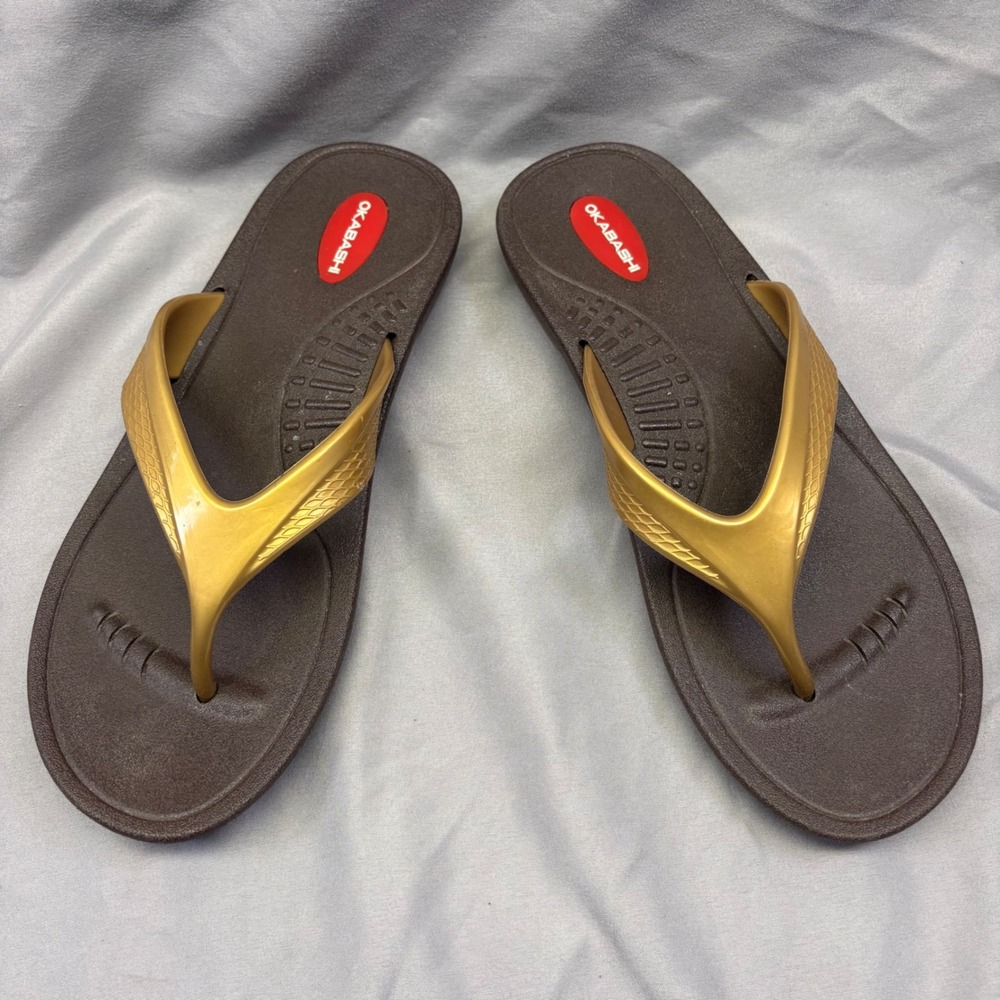 Okabashi Mens Flip Flop Sandals Brown Gold Thong Comfort Beach Shoes Made in USA